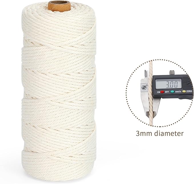 HOMEBOBO Macrame Cord 3mm x 220Yards (656Feet)Natural Cotton Macrame Rope - 4 Strands Twisted Macrame Cotton Cord for Wall HangingPlant HangersCraftsGift Wrapping and Wedding DecorationsNavy Blue