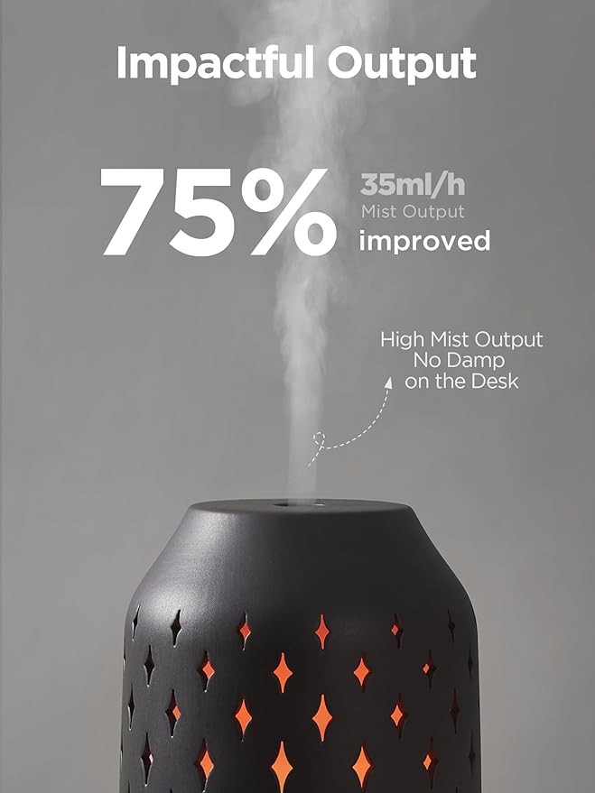InnoGear Aromatherapy Diffuser, 150ml Ceramic Diffuser Ultrasonic Humidifier Cool Mist Essential Oil Diffusers for Home Air Diffuser with 2 Mist Modes Waterless Auto Off, Black