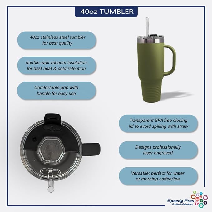 Speedy Pros Tumbler Cups with Straw Santa's Favorite Christmas Xmas Coffee Tumbler with Lid Personalized Insulated Travel Mugs Engraved Stainless-Steel 40 Oz Forest Green Design Only