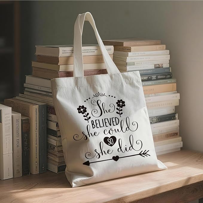 Canvas Tote Bag for Women, She Believed She Could so She did Shoulder Tote Bags, Inspirational Canvas Totes to Work Traveling, Christmas Gifts to Women Friends, Holiday Gift Bags for Wrap Storage