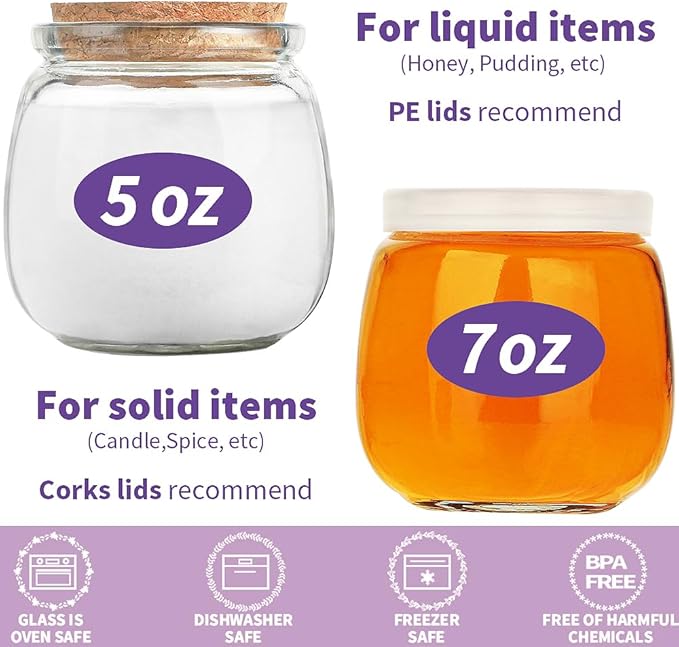 Syntic 40 Pack Small Glass Jars with Cork Lids, 7oz Empty Mason Jars for Making Candles, Yogurt Container with PE Lids for Wedding Favors, Baby Shower, Candy, Spices with Twine, Labels