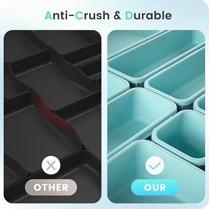 A-LuGei 【28PCS】 Drawer Organizer, Bathroom Organizers and Storage, Makeup organizer, Desk drawer organizer, Storage Bins for Kitchen Office Bedroom Vanity Jewelry Pantry Garage【Black】【4Size】