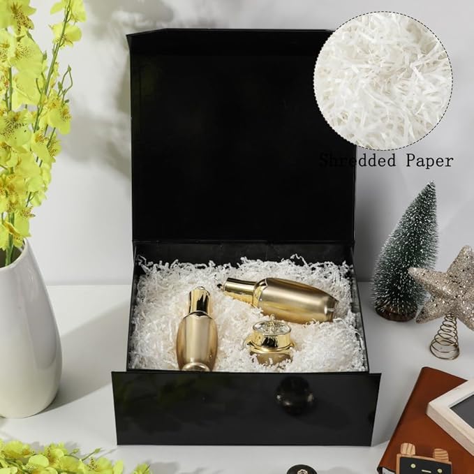 1 Pcs Black Gift Box Large 13x11x5.3 Inch Large Black Gift Box Large Magnetic Gift Box with Crinkle Paper Black Large Gift Box with Shredded Paper Luxury Gift Boxes with Lids for Presents