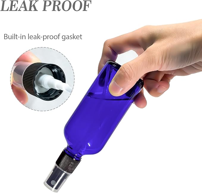 3.4 oz Glass Blue Spray Bottles,Small Empty Fine Mist Refillable Travel Spray Bottle for Cleaning,Perfume,Aromatherapy,Cosmetic Sprays,Hair,Essential Oils with Fine Mist Dispenser（3 Pack）