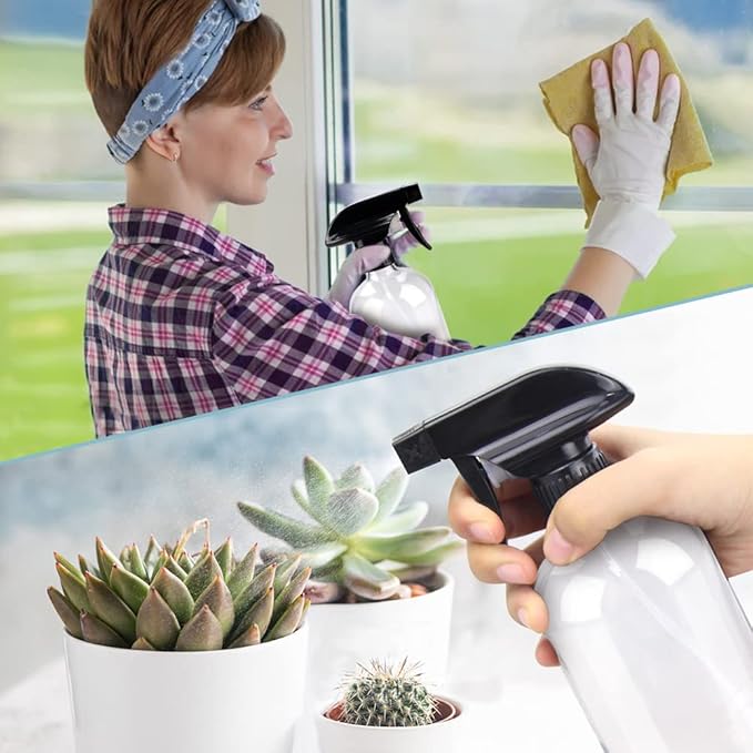 Glass Spray Bottle, Clear Glass Spray Bottle Set & Accessories Refillable for Plants Window Cleaners Aromatherapy Facial Hydration Watering Flowers Hair Care (2 Pack/16 oz) (Transparent)