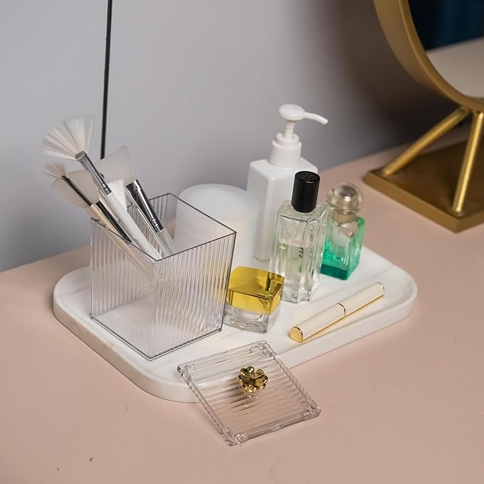 Natural Marble Tray | Luxury Bathroom & Kitchen Organizer | Non-Resin Stone Storage for Perfume, Jewelry, Cosmetics | Waterproof Non-Slip Home Decor,11.8"x7.8"x0.6"