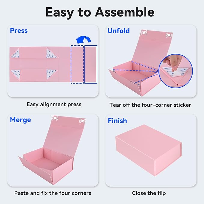 Brothersbox Pink Gift Box 13.8"x9.1"x4.3" Large Gift Boxes for Presents with Magnetic Lid, Ribbon, Collapsible Boxes for Gift Packaging Mother's Day Christmas Birthday Wedding