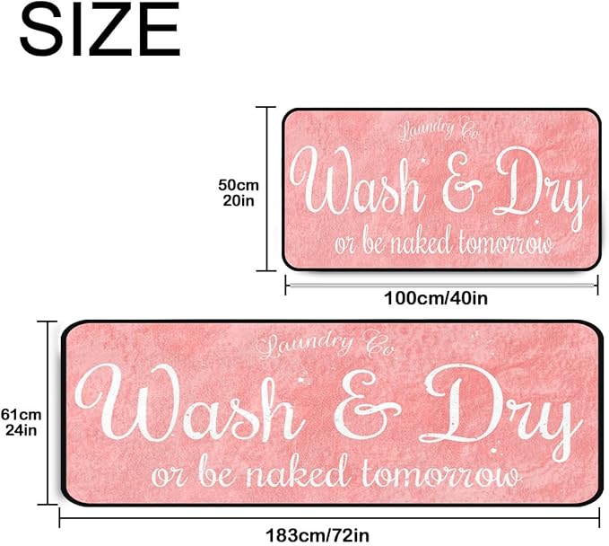 Laundry Room Long Mat Area Rug Non-Slip Floor Mat Waterproof Farmhouse Carpet for Kitchen 72" x 24" (Pink)