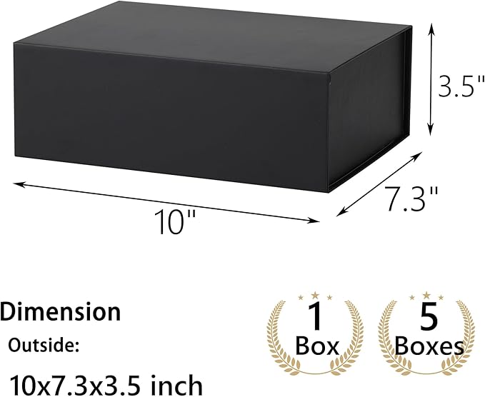 Black Gift Box,10x7.3x3.5 Gift Boxes With Lids For Presents Includes Ribbon And Diy Printable Sticker Paper,Bridesmaid Proposal Box,Magnetic Gift Box For Birthday,Wedding,Graduation