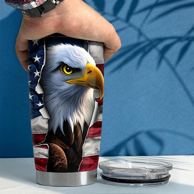 SANDJEST Eagle Tumbler 20oz Stainless Steel Insulated Coffee Travel Mug Cup American Flag Eagle Gifts for Men, Veterans on Birthday Christmas