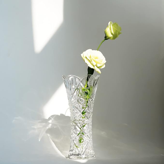 Kanpura 7.6" Clear Glass Flower Vase,Thickened Crystal Glass Vase for Flowers & Decor,Sunflower Design (1 Piece)