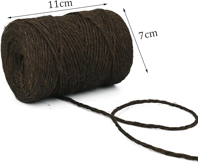 Natural Jute Twine, 2.5mm Thick, 328 Feet, Dark Brown, Heavy Duty Twine for Gardening and Crafts