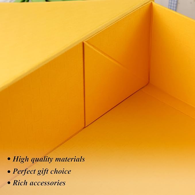 VGOODALL Yellow Magnetic Gift Box, 14x8.7x4.3inches with Lid and Ribbon, Perfect for Bridesmaid Proposals and Party Favors