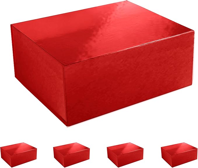 CECOBOX - Gift Boxes with Lids for Presents 13''x10.75''x5.5'' - Glossy, Collapsible Magnetic Closure Gift Box - Groomsmen & Bridesmaid Proposal Boxes, Wedding, PR, Birthdays, Holidays (Red)