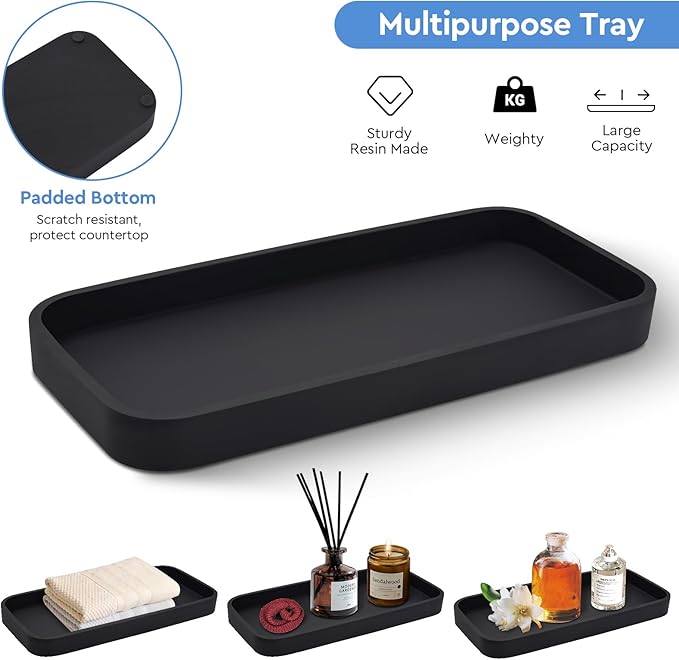 Bathroom Accessory Set,4 Pcs Clear Glass Bathroom Accessories Set-Lotion Soap Dispenser,Toothbrush Holder,Qtip Holder Dispenser & Resin Vanity Tray,Countertop Vanity Organizer,Crystal Clear