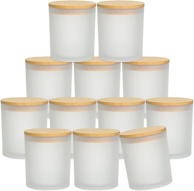 12Pcs Empty Candle Jars 14 fl.oz Frosted Glass Jars Bulk with Bamboo Lids, Making Candles Containers Vessels for Candle Business 12 14 fl.oz