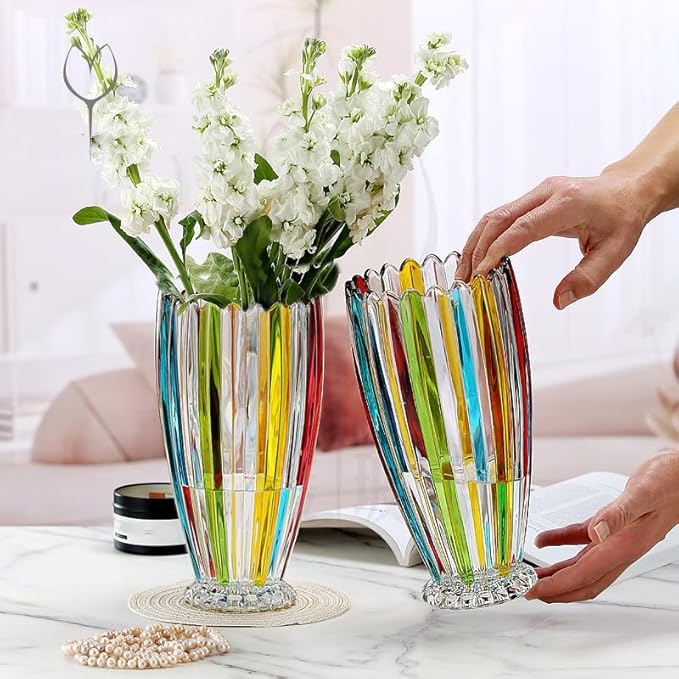 Large Colorful Glass Vase 10.6 in Tall Vase