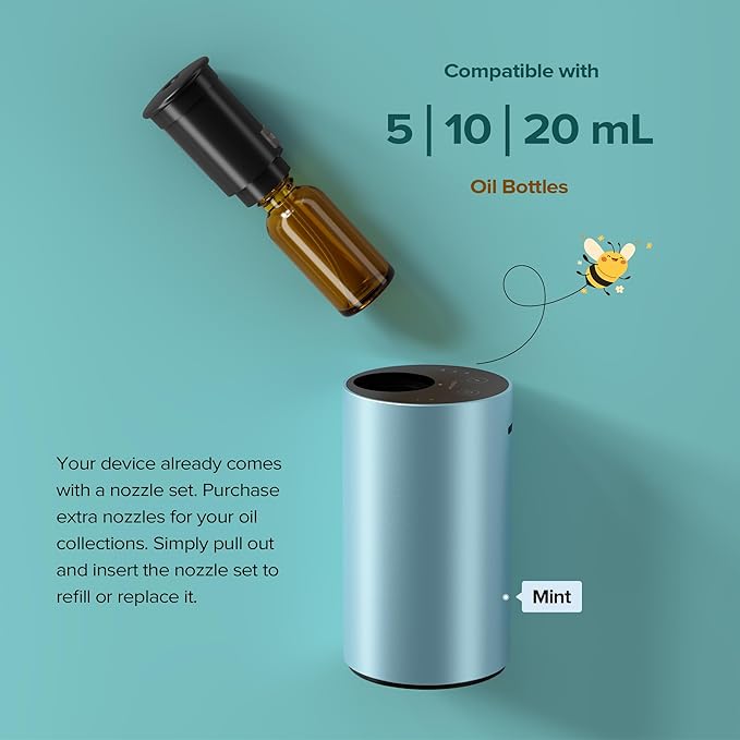 Airversa Waterless Essential Oil Diffuser for Home Aromatherapy Scent Diffusers with 3 Countdown Timer Settings or Timer-Off, 3 Mist Levels for Car Room Studio Office, ANX Premium Metal Silver