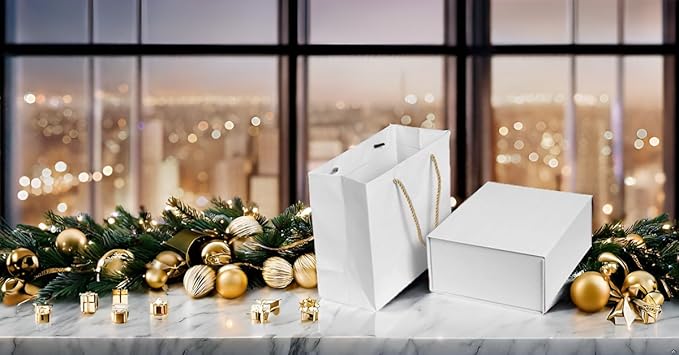 Elegant Gift Boxes with Gift Bag for Presents with Lids Magnetic Closure Rectangle Collapsible for Christmas, Valentine's Day, Birthday Gift Packging (White)