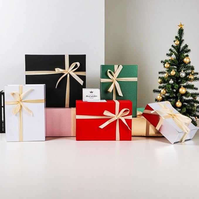 UoeRing 6 Pack Silver Gift Box Large 13.5x11.8x4.7 inch Luxury Bridesmaid Proposal Box for Presents with Magnetic Closure Lid Collapsible,Contains Card, Ribbon, Tissue Paper,Shredded Paper Filler