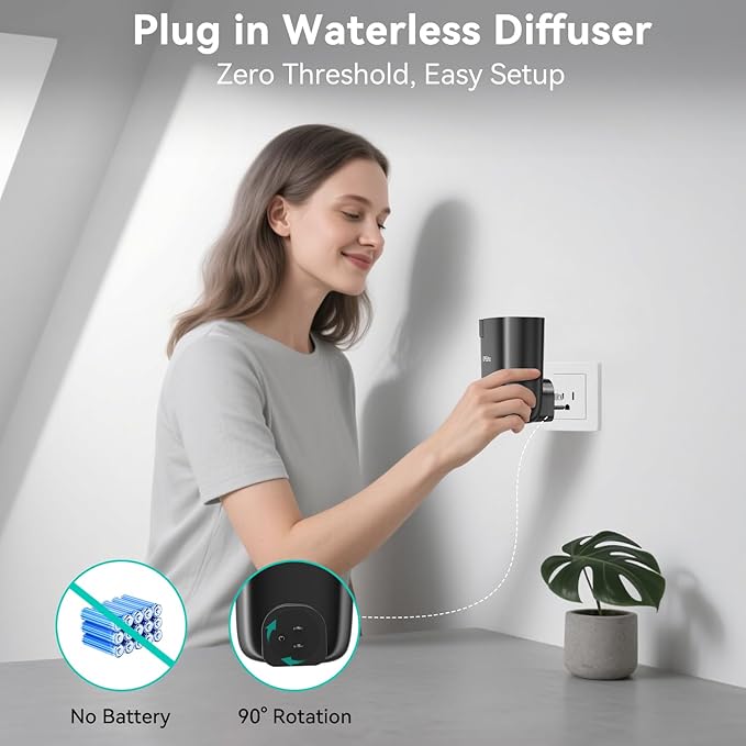 Plug in Diffuser, Waterless Oil Diffuser, Essential Oil Plug in Wall, Smart Bluetooth App Control, Up to 500 Sq.ft Coverage, Black