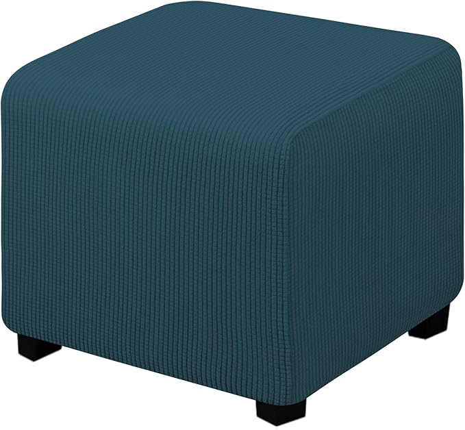 Easy-Going Stretch Square Ottoman Cover Folding Storage Stool Furniture Protector Soft Rectangle Slipcover with Elastic Bottom (15x15x15inch, Deep Teal), X-Small