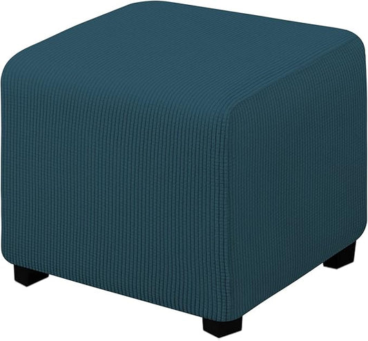 Easy-Going Stretch Square Ottoman Cover Folding Storage Stool Furniture Protector Soft Rectangle Slipcover with Elastic Bottom (15x15x15inch, Deep Teal), X-Small
