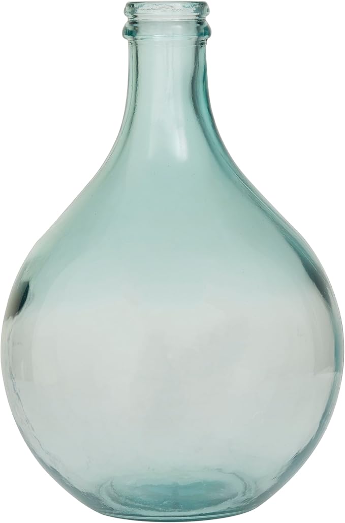 Deco 79 Recycled Glass Handmade Decorative Vase Spanish Bottle Centerpiece Vase, Flower Vase for Home Decoration 11" x 11" x 17", Teal