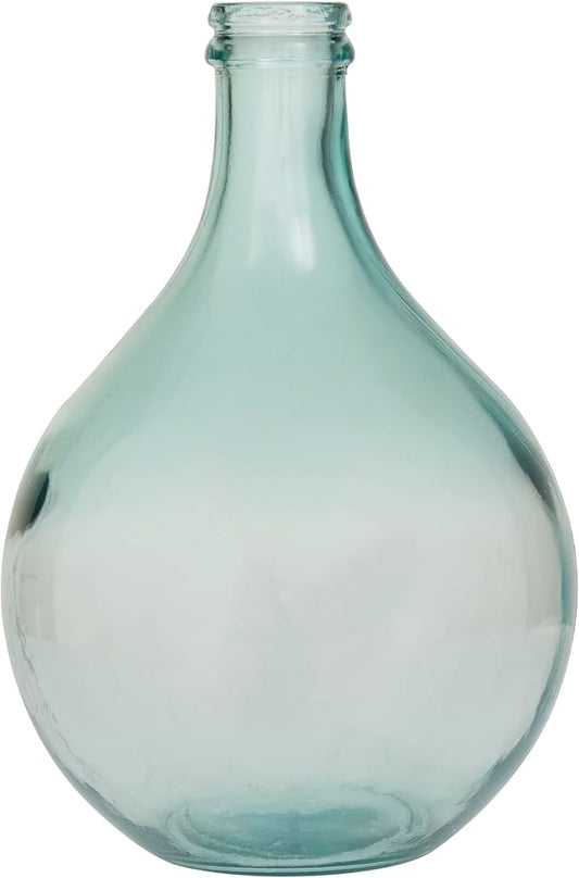Deco 79 Recycled Glass Handmade Decorative Vase Spanish Bottle Centerpiece Vase, Flower Vase for Home Decoration 11" x 11" x 17", Teal