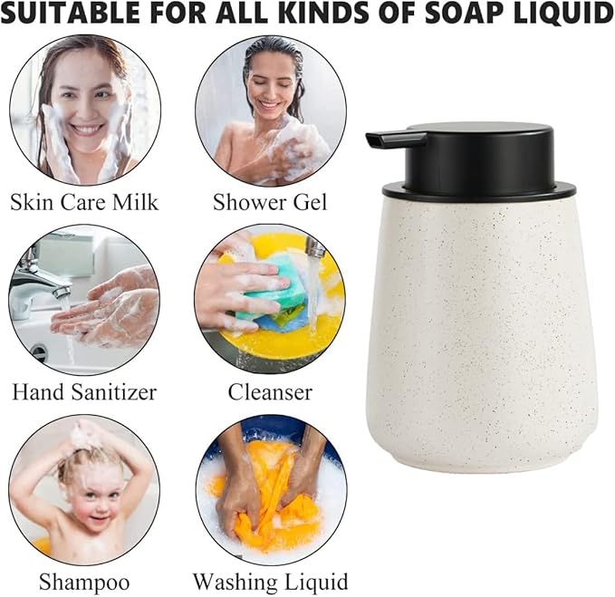 12Oz Foaming Soap Dispenser - Ceramic Foam Hand Soap Dispenser with Easy-to-Press Black Pump, Reusable and Refillable Lotion Dish Soap Dispensers for Bathroom & Kitchen, Speckled Matte Beige