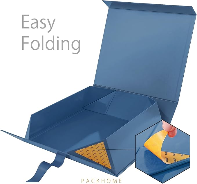 PACKHOME 17x14.5x5.5 Inches, Extra Large Gift Box with Lid, Magnetic Closure Boxes with Ribbon for Clothes and Large Gifts (Glossy Blue)