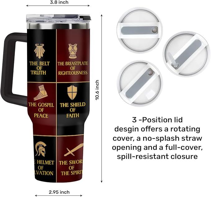 Jesuspirit Christian Gifts for Men, Women - Fathers Day, Pastor Appreciation Religious Gift For Men - Christian Coffee Mug - Armor Of God Stainless Steel Tumbler (Armor Of God, 40OZ)