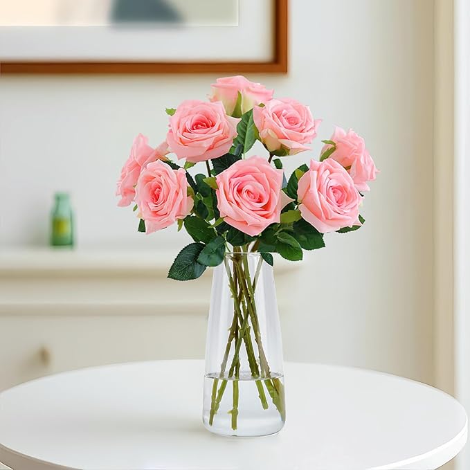 Crystal Clear Glass Vase, Flower Vase for Table Centerpiece Home Decor, Modern Vases for Living Room, Wedding, Office, Coffee Table, Birthday Housewarming Gift, 8.3inch (Clear)