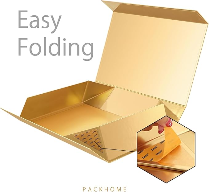 PACKHOME Extra Large Gift Box 17.5x11.3x4.3 Inches, Sturdy Shirt Box with Magnetic Lid for Clothes and Large Gifts (Glossy Gold)