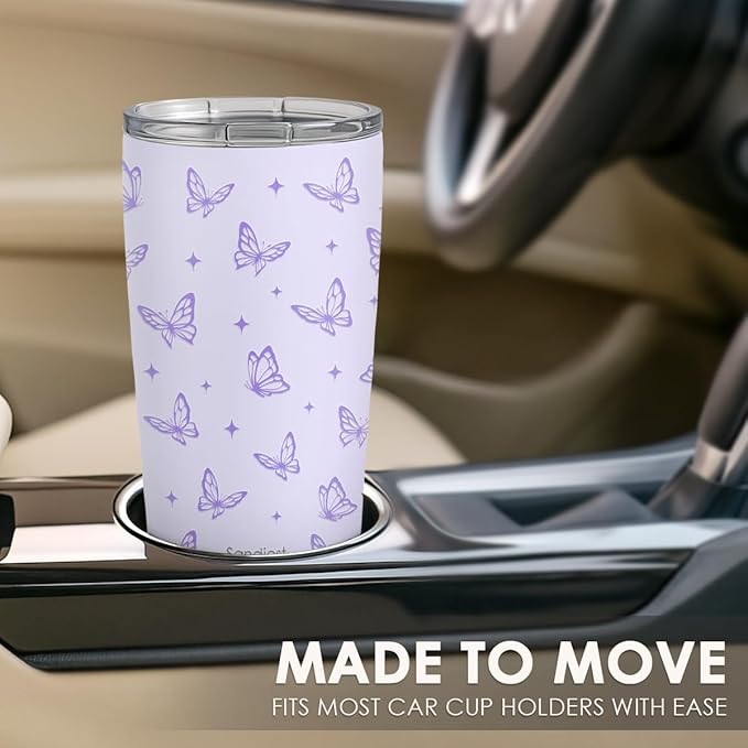 SANDJEST Butterfly Tumbler 20oz, Stainless Steel Travel Cup with Lid, Insulated Coffee Mug, Butterfly Gifts for Women Girls Friends Sisters on Birthday Christmas