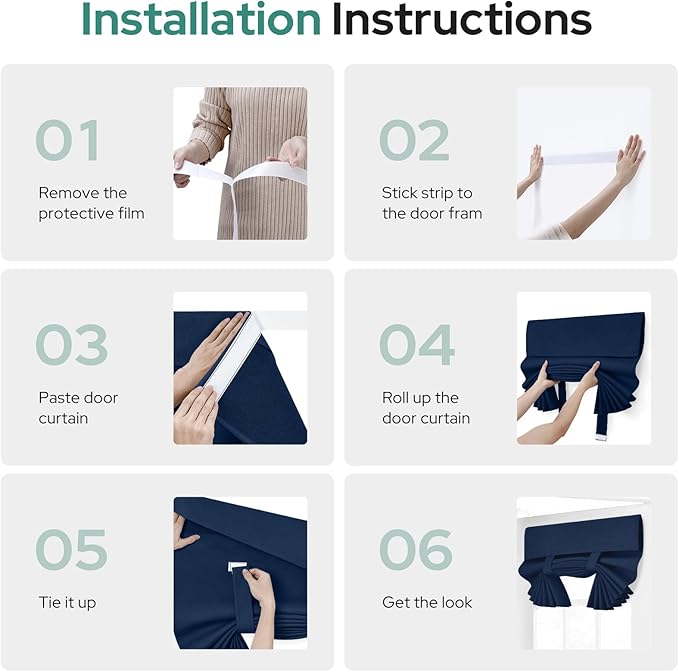 HOMEIDEAS 100% Linen Blackout French Door Curtains, Privacy Door Window Curtains, 26 X 68 Inch Room Darkening Blinds, Thermal Insulated Shades for Bedroom, 1 Panel, Navy