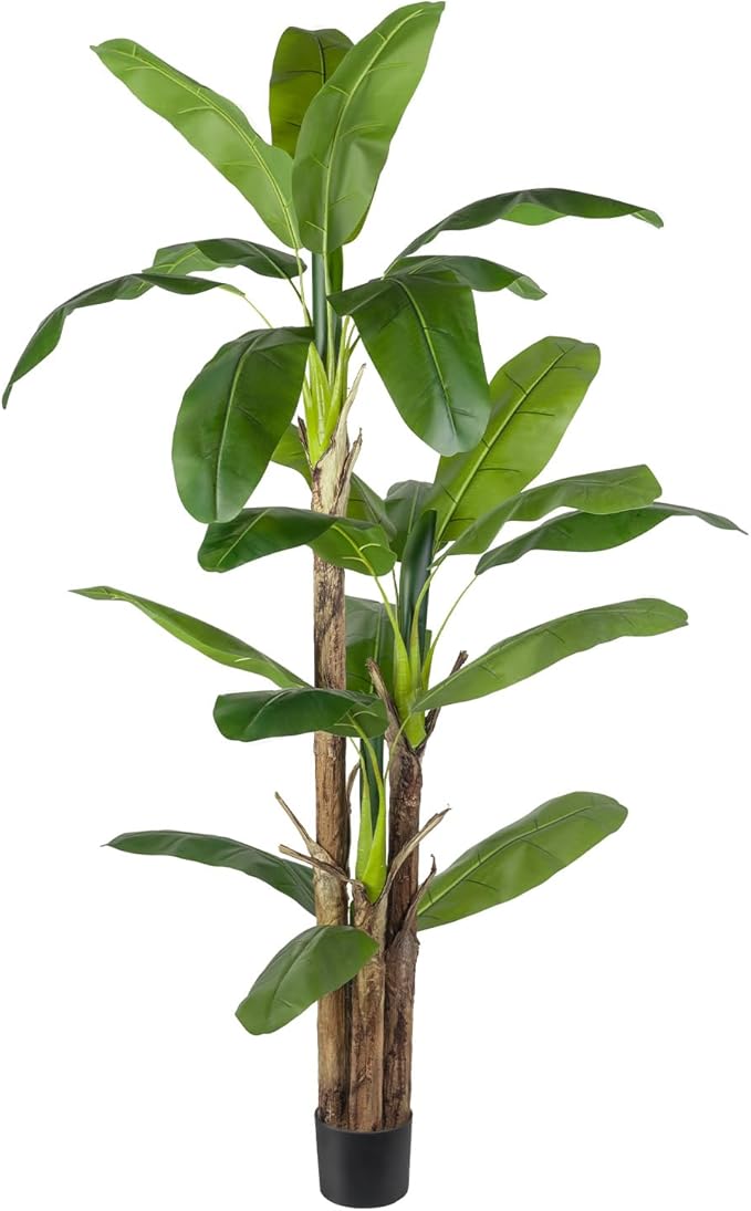 Artificial Banana Tree Faux Tall Plant Fake Banana Leaf Plant Faux Banana Silk Tree Faux Banana Leaves for Home Swimming Pool Indoor Outdoor Patio Tropical Decor