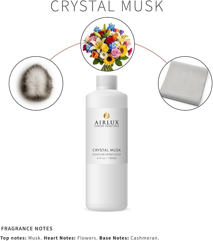 Signature Aroma Oil No. 182 Crystal Musk – Musk, Flowers, Cashmeran – Aroma Oil for Cold Air & Waterless Diffusers and DIY Crafts – 180 mL, 6.1 fl oz Eco Refill Bottle