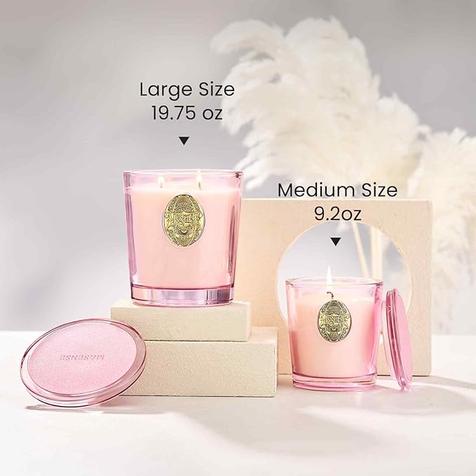 M&SENSE Large Two-Wick Soy Candle | Jasmine & Pink | 19.8 oz, 120H Burn Time | Luxury Scented Candle for Relaxation, Gifting, Home Décor | Ideal for Bedroom, Office, Party Ambiance