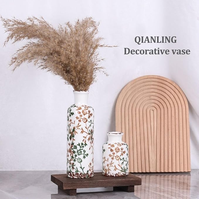 Ceramic Vase Set - 3 Ceramic Small Vases, Farmhouse Country Flower Vase Home Decor, Living Room Decoration, Table Decoration, Fireplace Decor, and Entrance Decorations Centerpiece