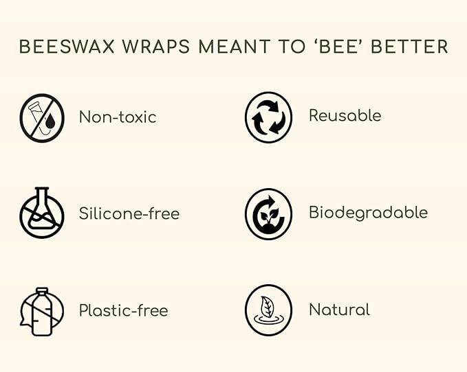 Truebee Reusable Beeswax Food Wraps 3-Pack – Non Toxic, Plastic Free, Silicone Free, Sustainable, Environmentally Friendly, Organic Cotton Beeswax Wraps (S, M, L), Signature Design