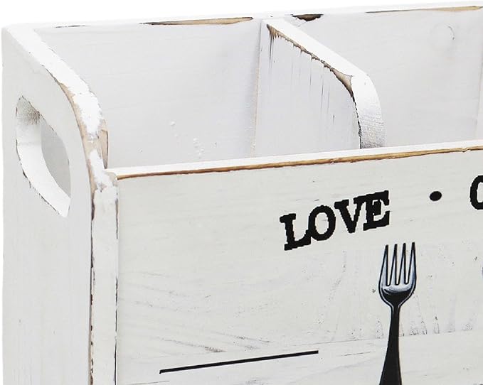 Fenteer Kitchen Utensil Holder Storage Crock Vintage Accessories Wooden Utensil Organizer Cutlery Box for Counter Hotels Restaurants, White