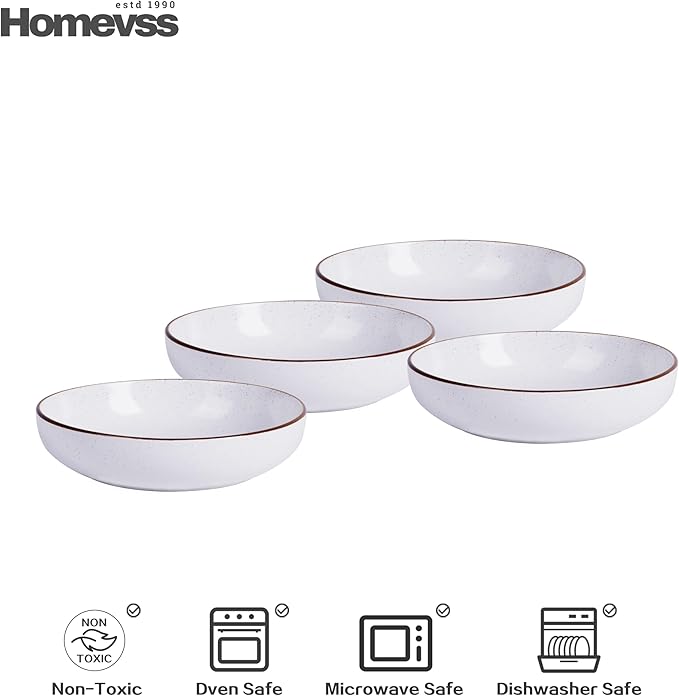 HomeVSS 20-Piece Dinnerware Set - Serves 4, Matte White plates and bowls sets with Speckle Effect for Microwave & Dishwasher Safe