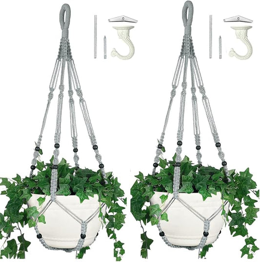 2 Pack 43 Inches Macrame Planter Hanger Large for 12 inch Pot + Swag Hook (Extra Long & Big) | Large Hanging Planter for Indoor Plants | No Tassel, Cotton Rope, No Pot/Plant Included