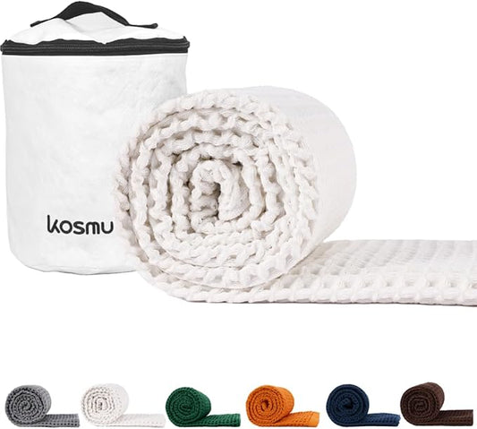Luxury Japanese Cotton Waffle Bath Towel | Plush, Absorbent, and Quick Dry | Free Storage Bag Included (Shell White, Bath Sheet, 67" x 34")