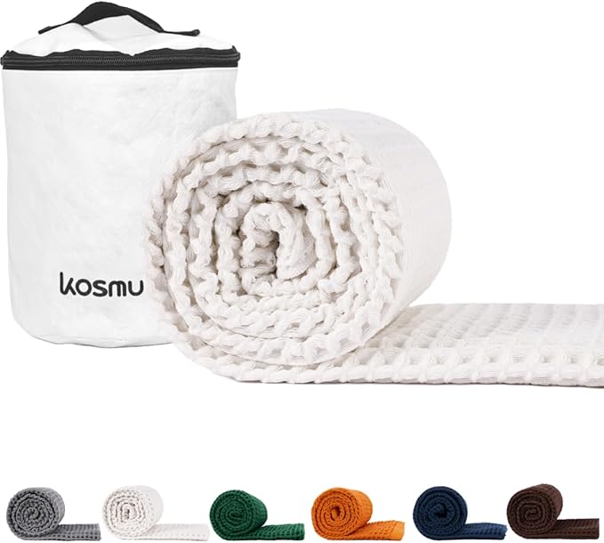 Luxury Japanese Cotton Waffle Bath Towel | Plush, Absorbent, and Quick Dry | Free Storage Bag Included (Shell White, Bath Towel (55" x 34"))