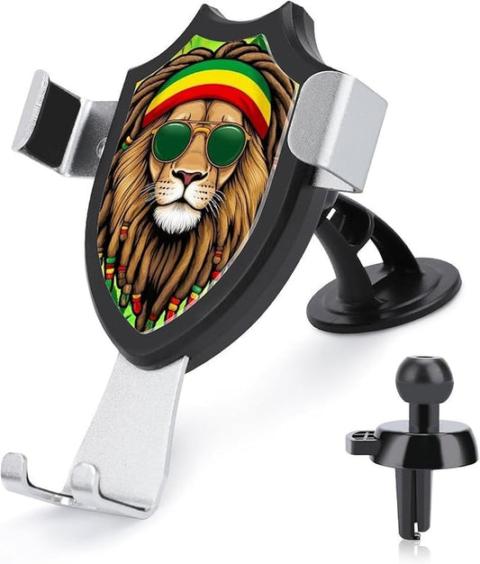 Universal Hands Free Automobile Cell Phone Holder, Phone Mount for Car Dashboard Air Vent Windshield Rasta Flag Weedleaf Rastafarian Reggae Lion