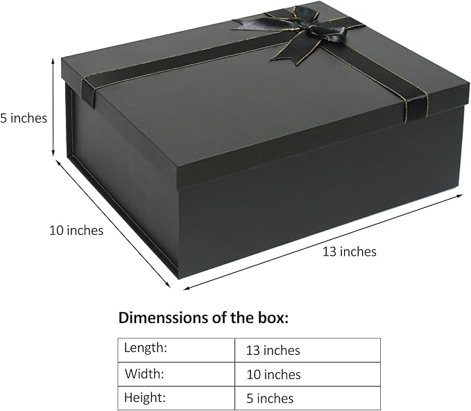 Giftilious Large Gift Boxes, 13"x10"x5" Black Gift Boxes 2 Pack Sturdy Gift Box with Lids for Presents, Gift Wrap Boxes for Birthdays, Groomsmen Proposal,Anniversaries, etc