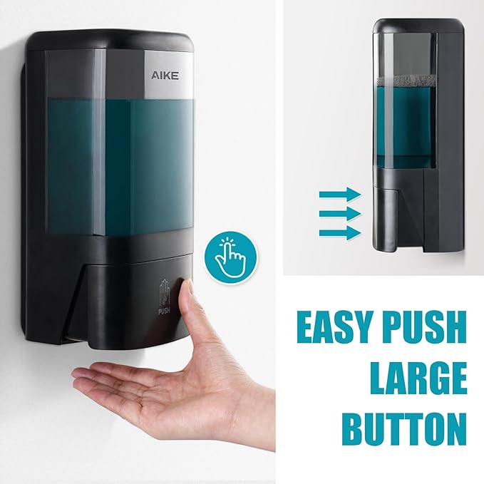 AIKE Wall Mount Liquid Soap Dispenser for Commercial Bathrooms,Offices,Restaurants 40 oz Large Capacity AK1007,Black
