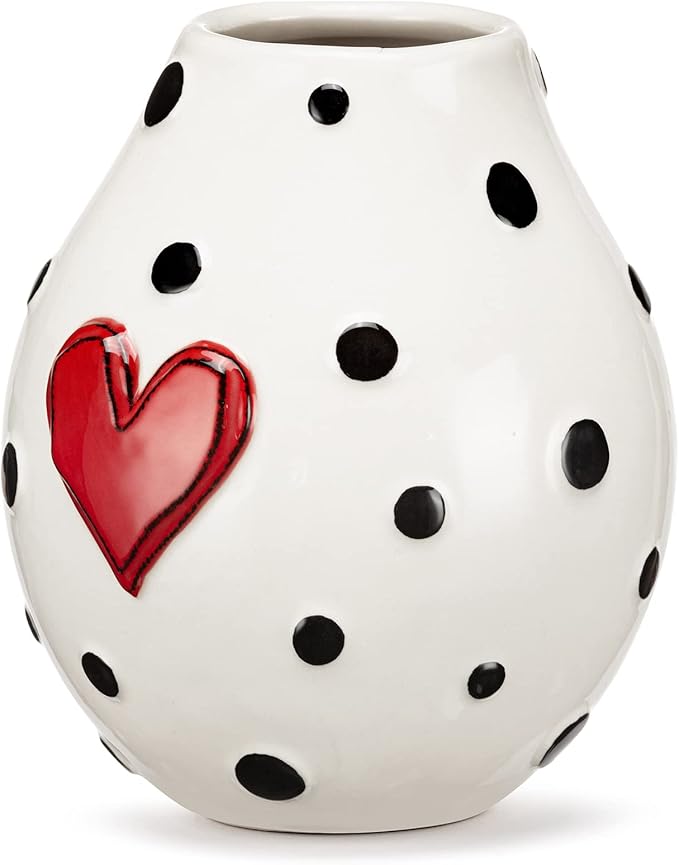 DEMDACO Black Dot Red Heart 5 x 6 Stoneware Large Decorative Vase